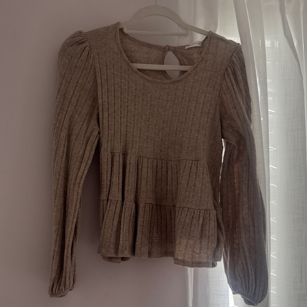 Altar'd State Taupe Ribbed Peplum Blouse